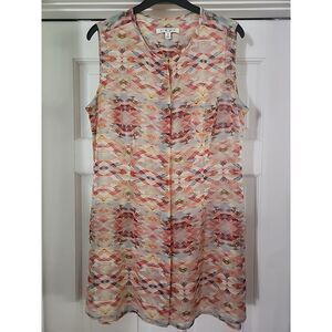 CAbi Avery AZTEC Sheer Tunic Top Button Front Colorful MED #760 Sleeveless‎ Tank